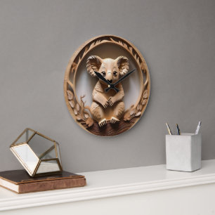 Grande Horloge Ronde L'Australien Koala Bear Wood Carving,