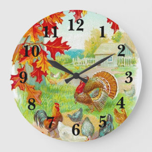 Grande Horloge Ronde L'automne à la ferme Cuisine rustique et vintage