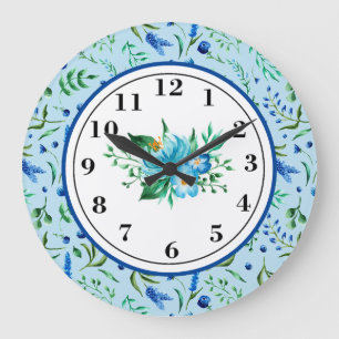 Grande Horloge Ronde Lavande En Bleu