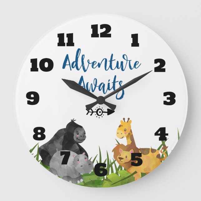 Grande Horloge Ronde L'aventure animale d'illustration de jungle de (Recto)