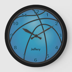 Grande Horloge Ronde Le bleu   du basket-ball   personnalisent