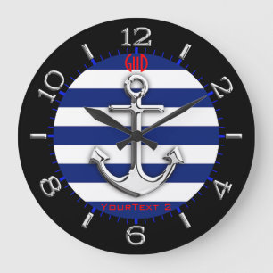 Grande Horloge Ronde Le bleu marine personnalisé d'Ancre de chrome