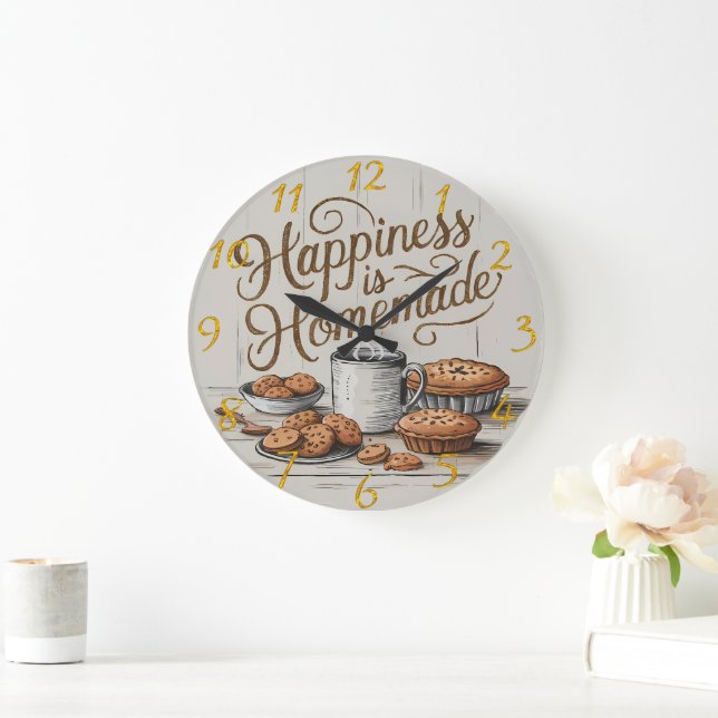 Grande Horloge Ronde Le bonheur est fait maison, confortable et cuisine (Maison)