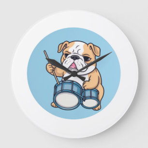 Grande Horloge Ronde Le Bulldog qui Tambourine Rythmes et Bulldog Groov