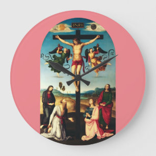 Grande Horloge Ronde Le Christ crucifié avec la Vierge Marie
