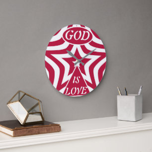 Grande Horloge Ronde Le Dieu Classique est Love Star Rouge & Blanc Mur 