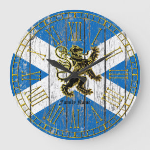 Grande Horloge Ronde Le drapeau effréné écossais personnalisent