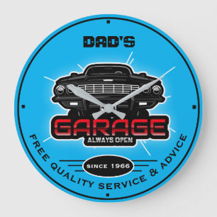 Grande Horloge Ronde Le garage ou le nom d'Always Open Sky Blue