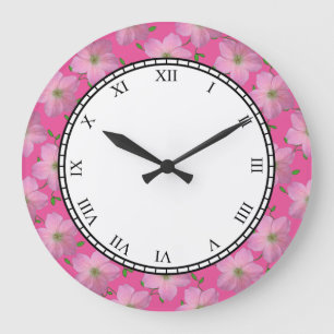 Grande Horloge Ronde Le jardin rose floral fleurit les chiffres romains
