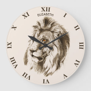 Grande Horloge Ronde Le lion vintage avec l'orange observe le dessin