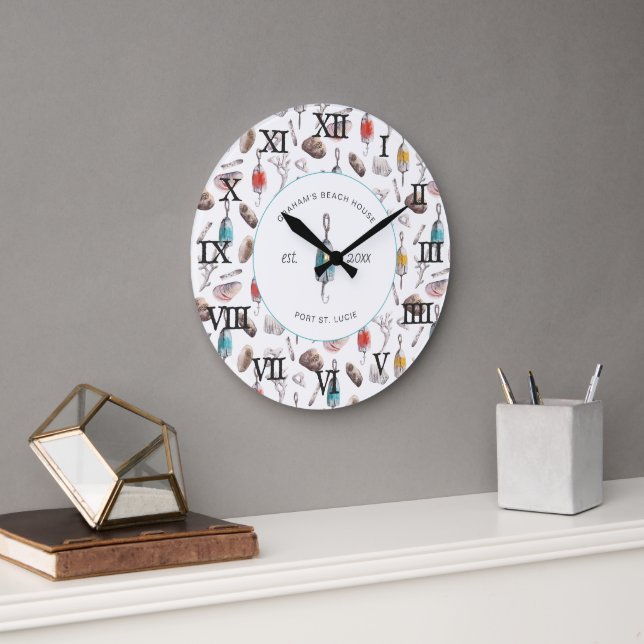 Grande Horloge Ronde Le littoral | Nom de famille Beach House (Bureau)