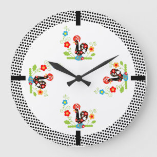 Grande Horloge Ronde Le noir portugais de coq pointille l'horloge