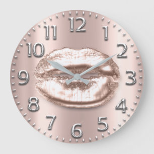 Grande Horloge Ronde Le nombre rose de lèvres d'or rougissent gris de