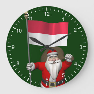 Grande Horloge Ronde Le Père Noël Avec L'Ensigne D'Indonésie