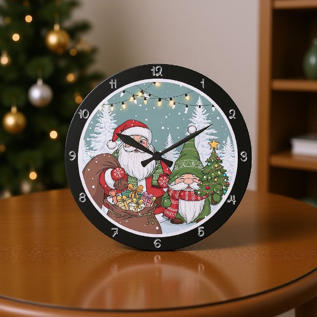Grande Horloge Ronde Le Père Noël et une scène Gnome (Créateur téléchargé)