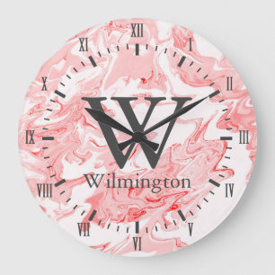 Grande Horloge Ronde Le rose de corail moderne tourbillonne nom de