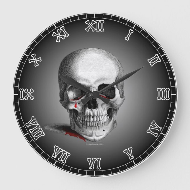 Grande Horloge Ronde Le sang pleurant gothique d'horreur de crâne (Recto)