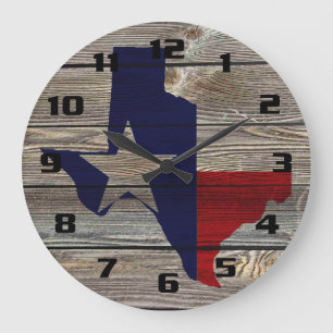 Grande Horloge Ronde Le Texas rustique sur le bois authentique