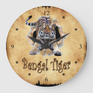 Grande Horloge Ronde Le Tigre Du Bengale Passe Par L'Horloge Du Sac De