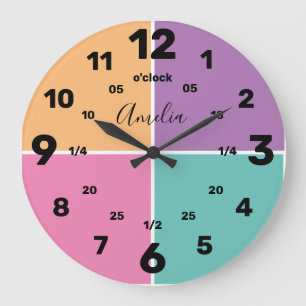 Grande Horloge Ronde Learn To Tell   Personalized   Large