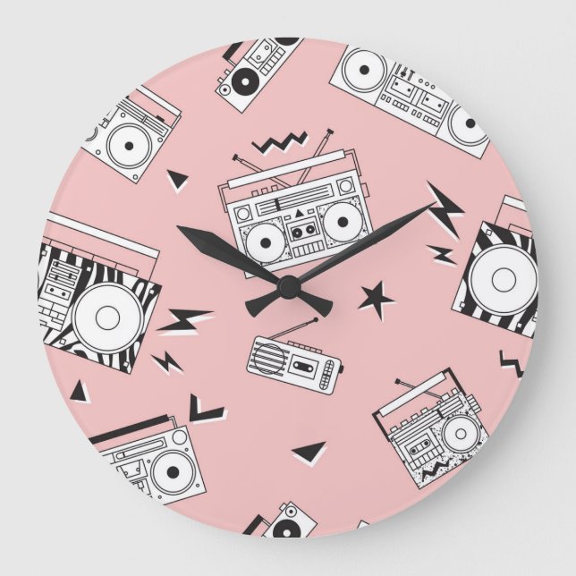 Grande Horloge Ronde Lecteurs à cassette vintage : motif rétro. (Recto)