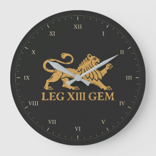 Grande Horloge Ronde Légion XIII Gemina Lion ocre et chiffres romains