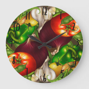 Grande Horloge Ronde Légumes et herbes biologiques, naturels, frais