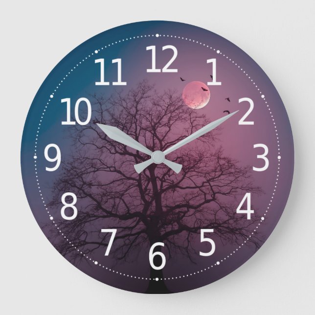 Grande Horloge Ronde L'élégant travail d'art Éffrayant de la lune d'arb (Recto)