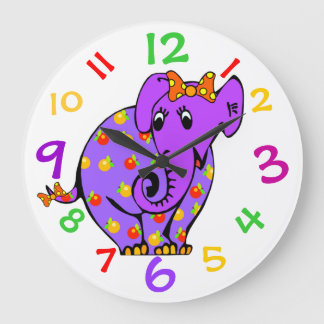 Grande Horloge Ronde L'éléphant pourpre badine l'horloge avec des
