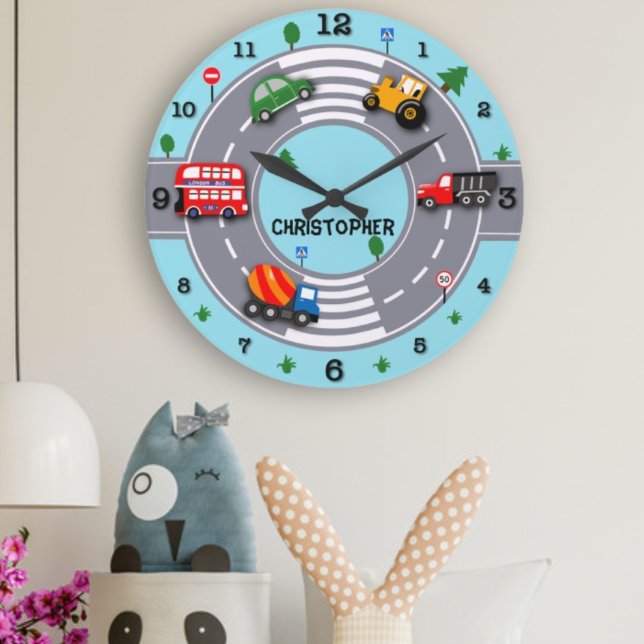 Grande Horloge Ronde L'Enfance Se Demande. Circulation routière, voitur (Créateur téléchargé)