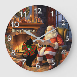 Grande Horloge Ronde Lennox Scottie Chien & Père Noël Noël personnalisé