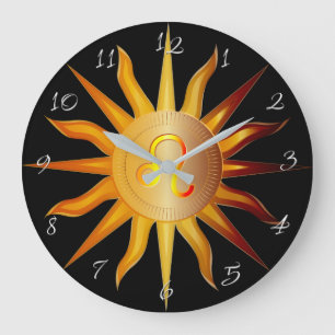 Grande Horloge Ronde Léo Soleil Signe du Feu Mois de Naissance Noir Rou