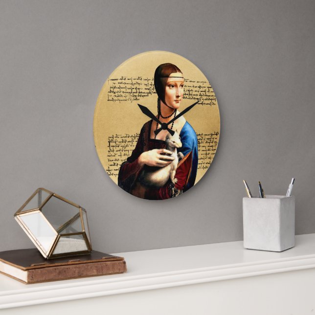 Grande Horloge Ronde Léonard de Vinci Lady avec Ermine (Bureau)