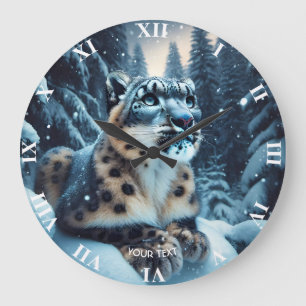 Grande Horloge Ronde Léopard de neige hivernal mou Imaginaire