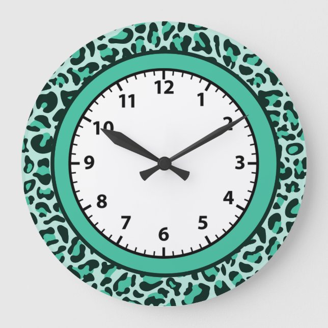 Grande Horloge Ronde Léopard Teal Cheetah Trendy Leopard Clock (Recto)