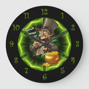 Grande Horloge Ronde Leprechaun Pris Sur Pot D'Or