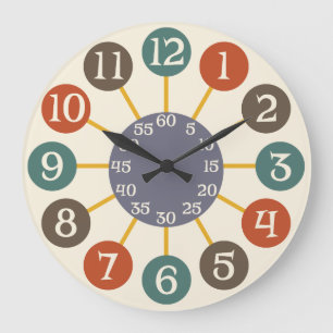 Grande Horloge Ronde les années 50 Retro Starburst atomique moderne Mid