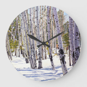 Grande Horloge Ronde Les arbres d'Aspen dans la forêt