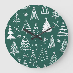 Grande Horloge Ronde Les arbres de Noël dessinés à la main, les motifs 