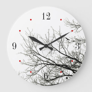Grande Horloge Ronde Les arbres silhouettent l'horloge murale noire et