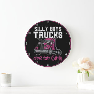 Grande Horloge Ronde Les Camions De Garçons Silly Sont Pour Les Filles