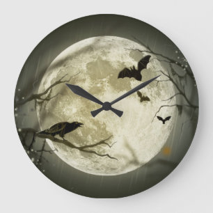 Grande Horloge Ronde Les chauves-souris sur la lune à l'Halloween