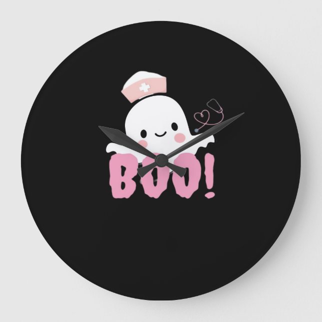 Grande Horloge Ronde Les Chemises Infirmières D'Halloween Femme Boo ! T (Recto)