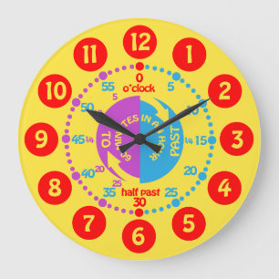 Grande Horloge Ronde Les enfants apprennent à tell time yellow red purp