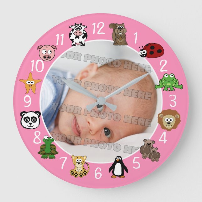Grande Horloge Ronde Les enfants et les bébés Custom Pink (Recto)