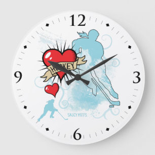 Grande Horloge Ronde Les femmes adorent le tatouage de hockey sur coeur