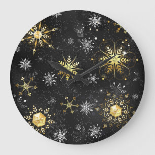Grande Horloge Ronde Les flocons dorés de Noël sur l'Arrière - plan noi