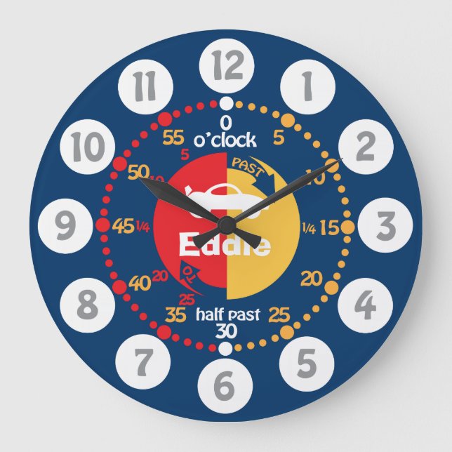 Grande Horloge Ronde Les garçons apprennent à dire l'heure bleu rouge à (Recto)