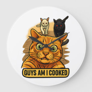 Grande Horloge Ronde Les gars, je suis cuit ? Mème de chat drôle, réact