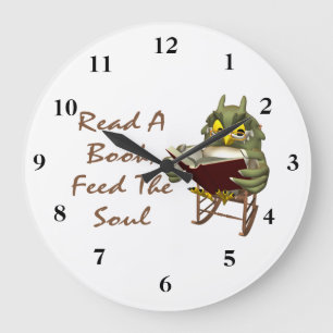 Grande Horloge Ronde Les livres alimentent à l'âme le hibou sage